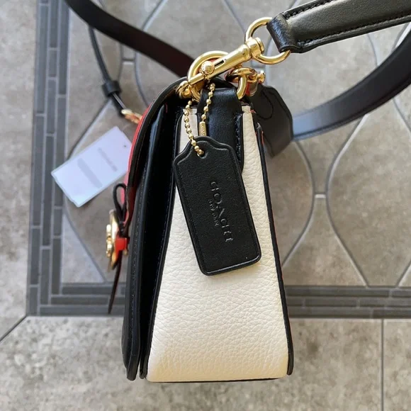 COACH Georgie Shoulder Bag In Colorblock Color: Gold/Bright Poppy Multi - Picture 7 of 16